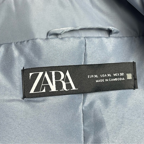 ZARA Padded Blazer Style Jacket with Belt Dusty Blue Quilted Puffer Coat Size XL - Picture 9 of 14